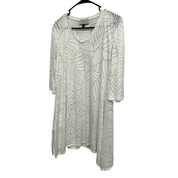 J. Valdi Womens White Leaf Pattern Tunic Top Sz Medium - Picture 3 of 9